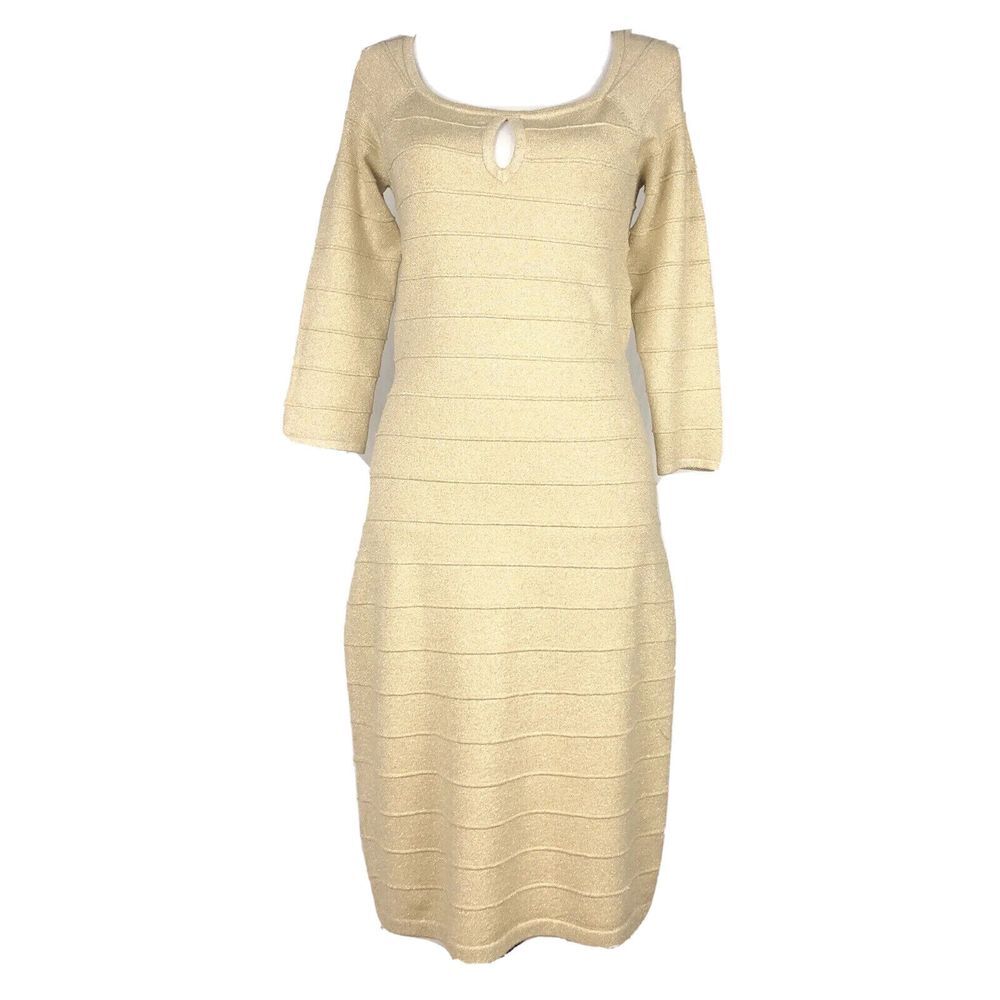 NWT Express Stretch Bodycone Sheath Dress Size M Lined Gold Color
